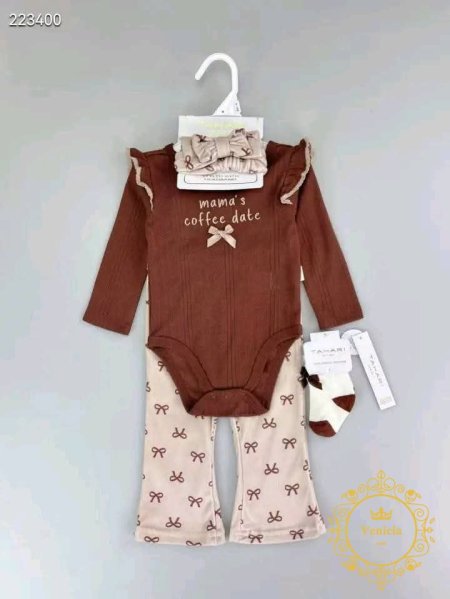 طقم قطني بيبي بناتي 4 قطع ربيعي