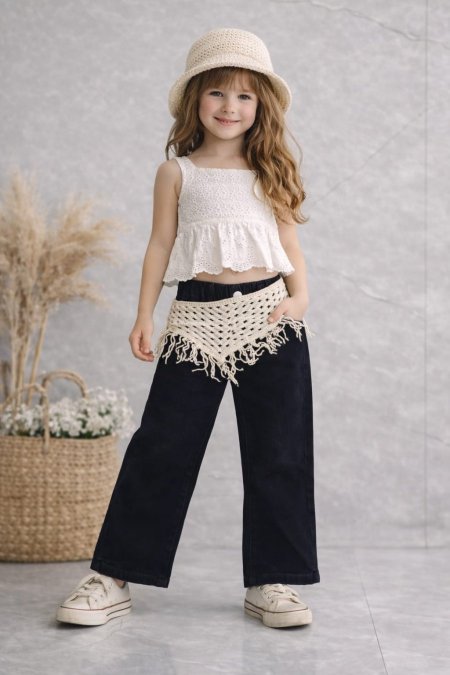 بنطلون جينز اسود مع شال عالخصر