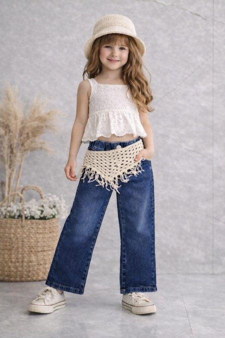 بنطلون جينز غامق مع شال عالخصر