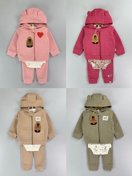 طقم 3 قطع خريفي قطن مضرب ولادي/ بناتي